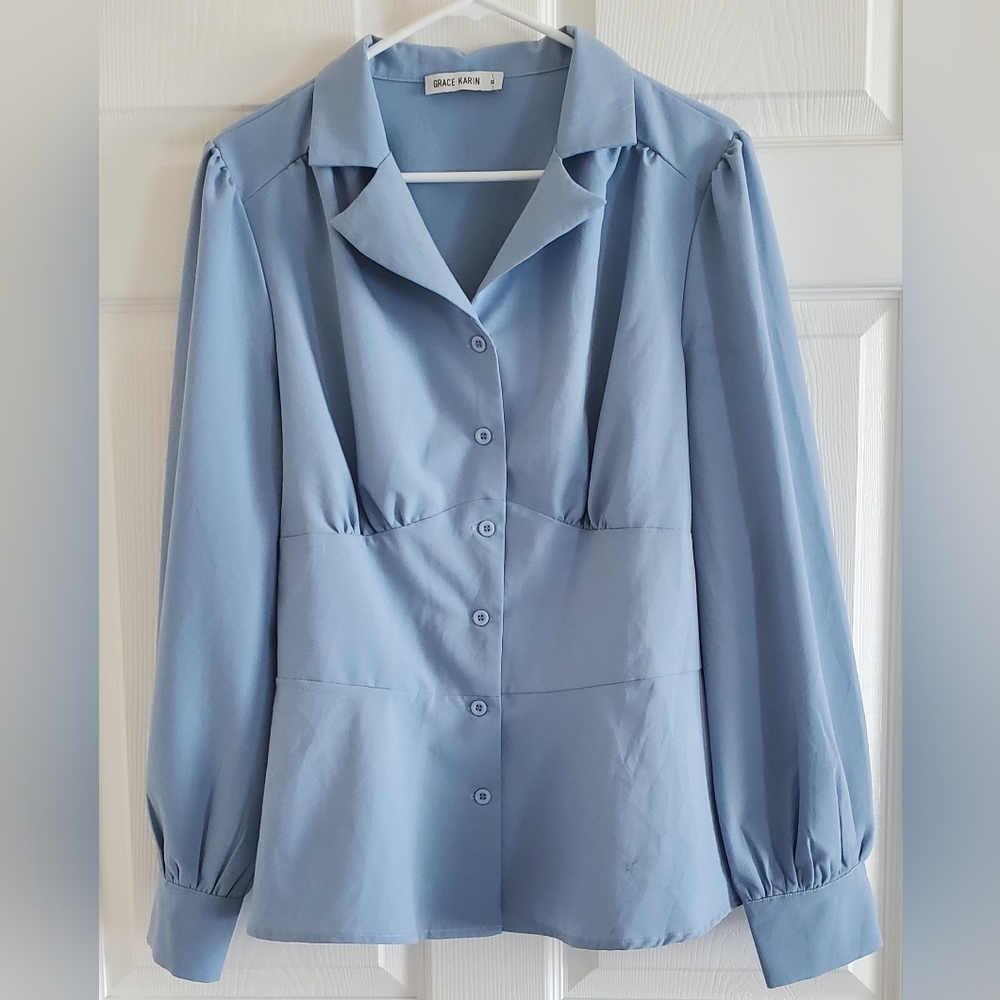 Grace Karin Blue Chic Office Top. Size XL